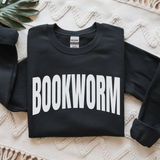 Black sweatshirt with 'BOOKWORM' text on a textured surface