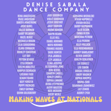 Denise Sabala Dance Company poster with dancer names on a purple background