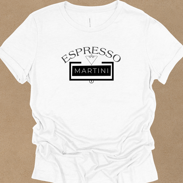 A white T-shirt with the words "Espresso Martini" in black.