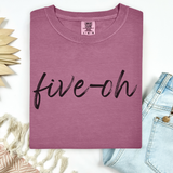 Berry Pink Purple t-shirt with 'five-oh' text on a white background
