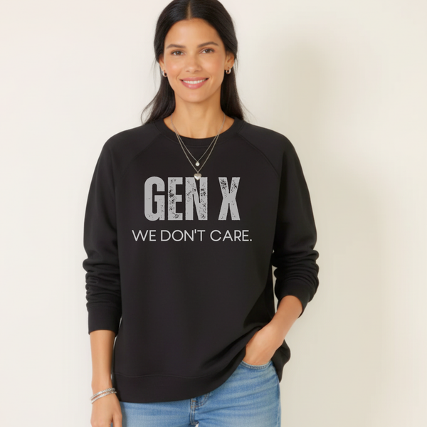 Gen X We Don't Care White Crewneck Sweatshirt