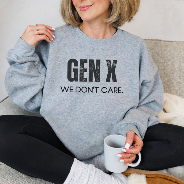 Gen X We Don't Care White Crewneck Sweatshirt