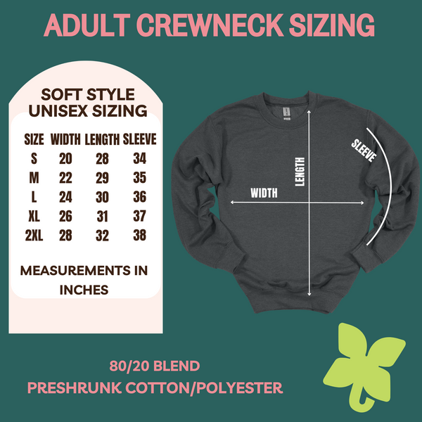 Size chart for the Gildan Soft Style Sweatshirt is sizes S-2XL.