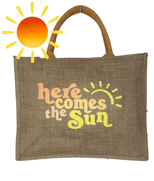 Burlap Beach Bag - Here Comes the Sun