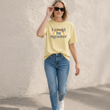 Woman wearing a yellow t-shirt with 