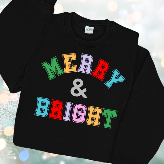 Black Merry & Bright Varsity Sweatshirt