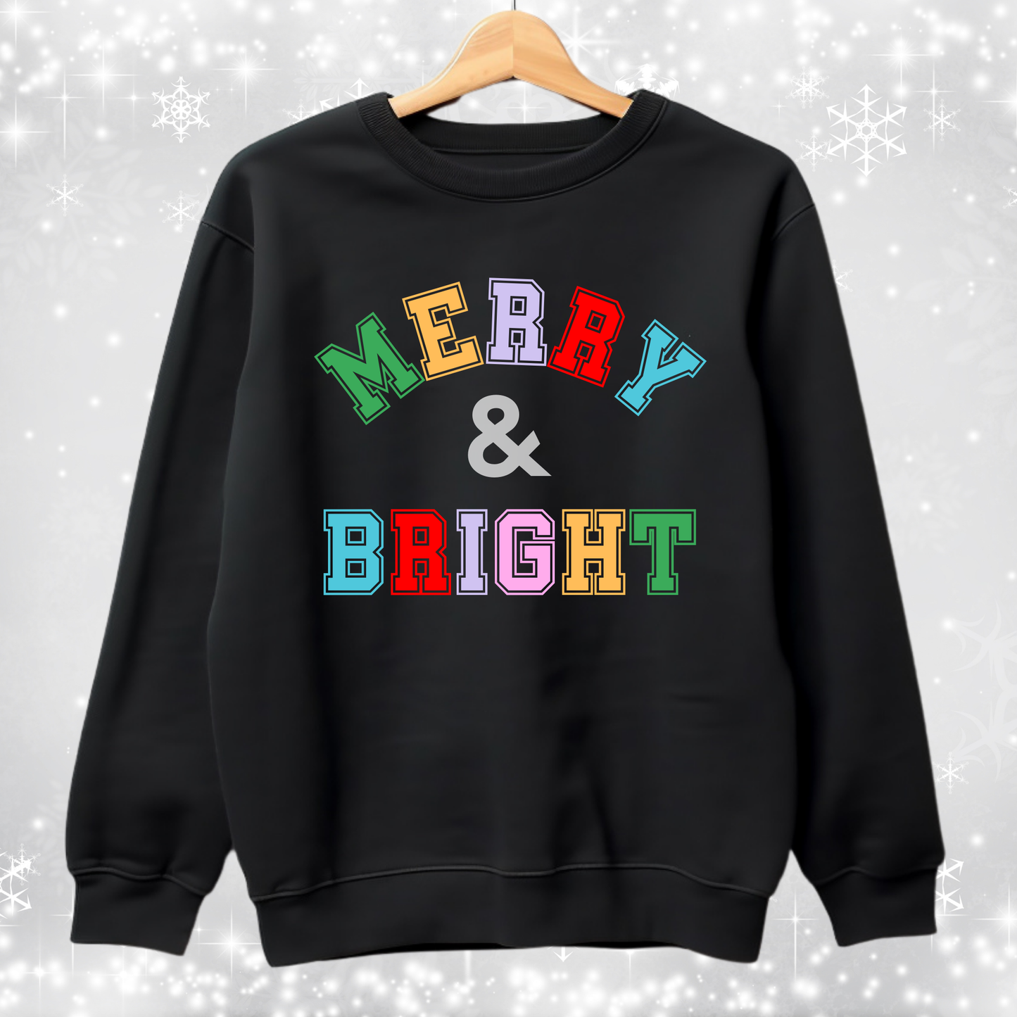 Black Merry & Bright Varsity Sweatshirt