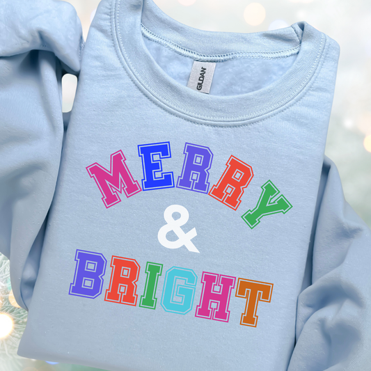 Light Blue Merry & Bright Varsity Sweatshirt