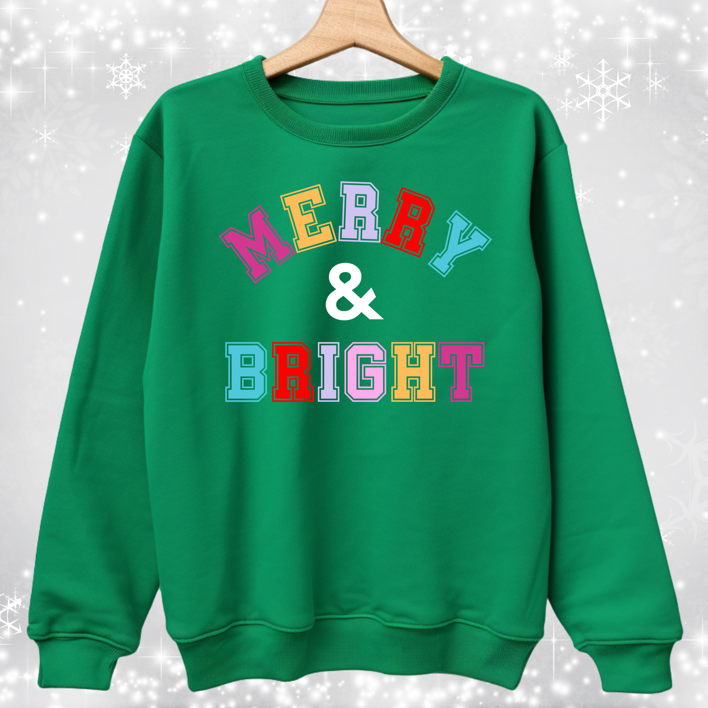 Green Merry & Bright Varsity Sweatshirt