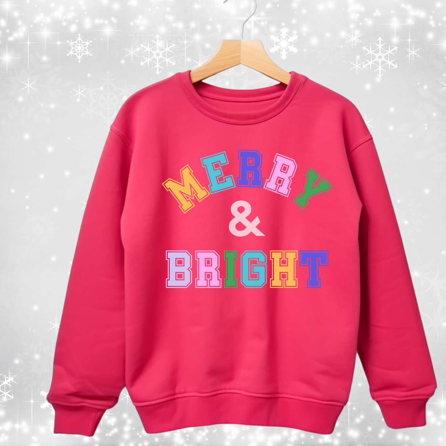 Bright Pink Merry & Bright Varsity Sweatshirt