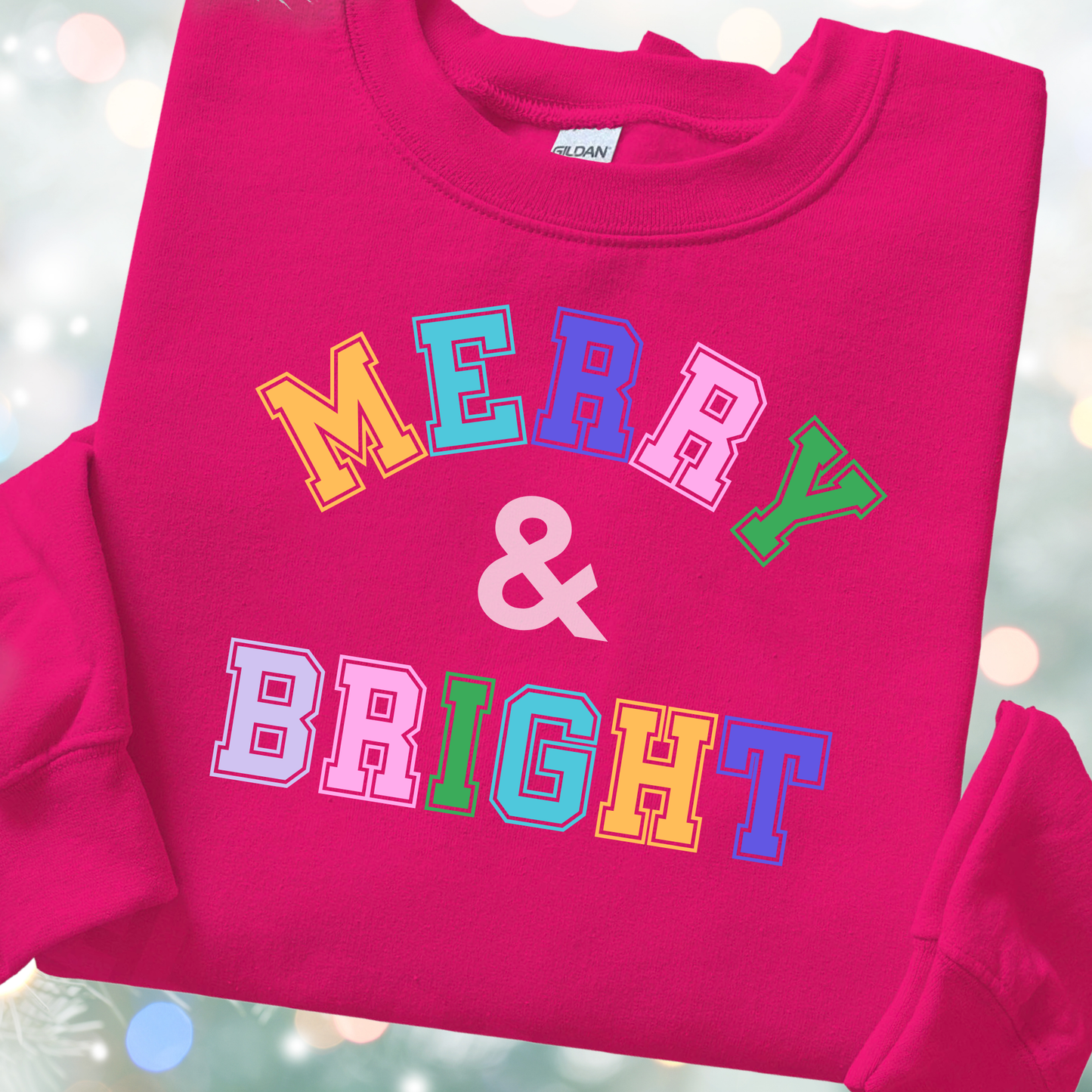 Light Pink Merry & Bright Varsity Sweatshirt