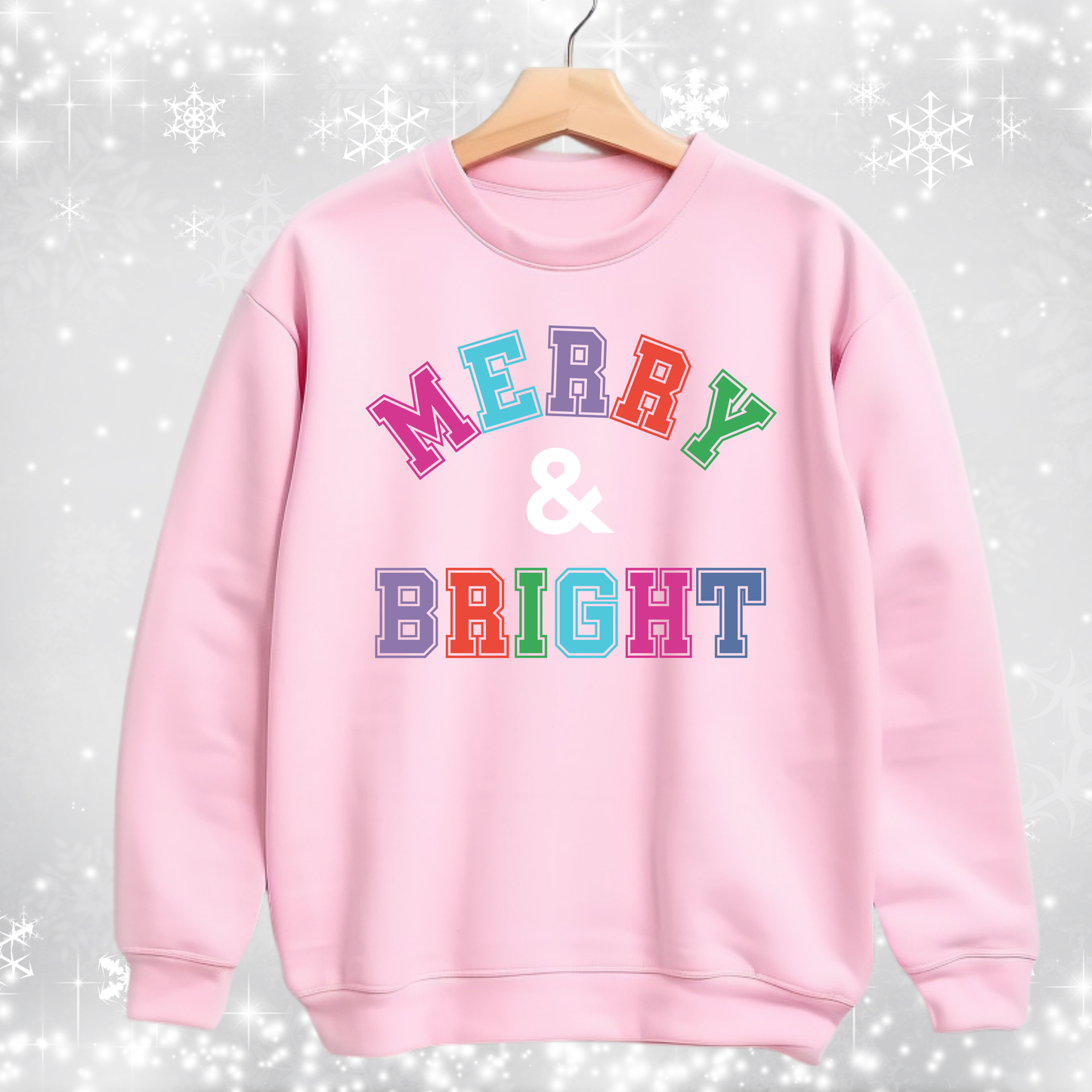 Light Pink Merry & Bright Varsity Sweatshirt