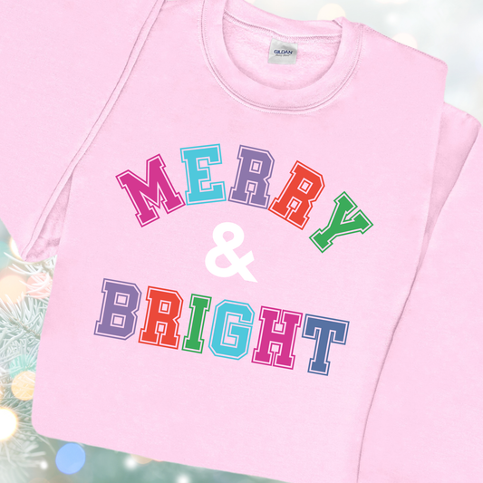 Light Pink Merry & Bright Varsity Sweatshirt