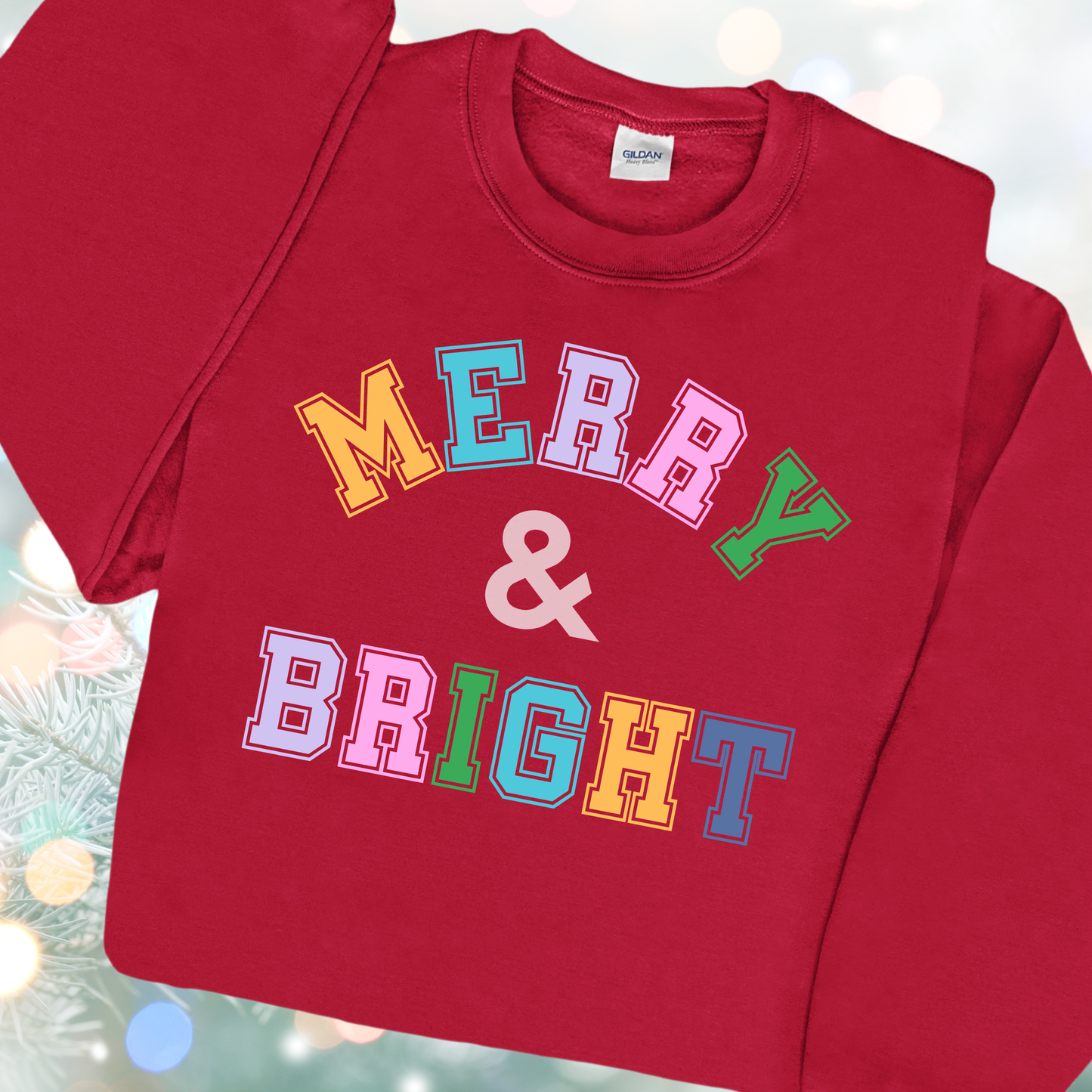 Light Pink Merry & Bright Varsity Sweatshirt