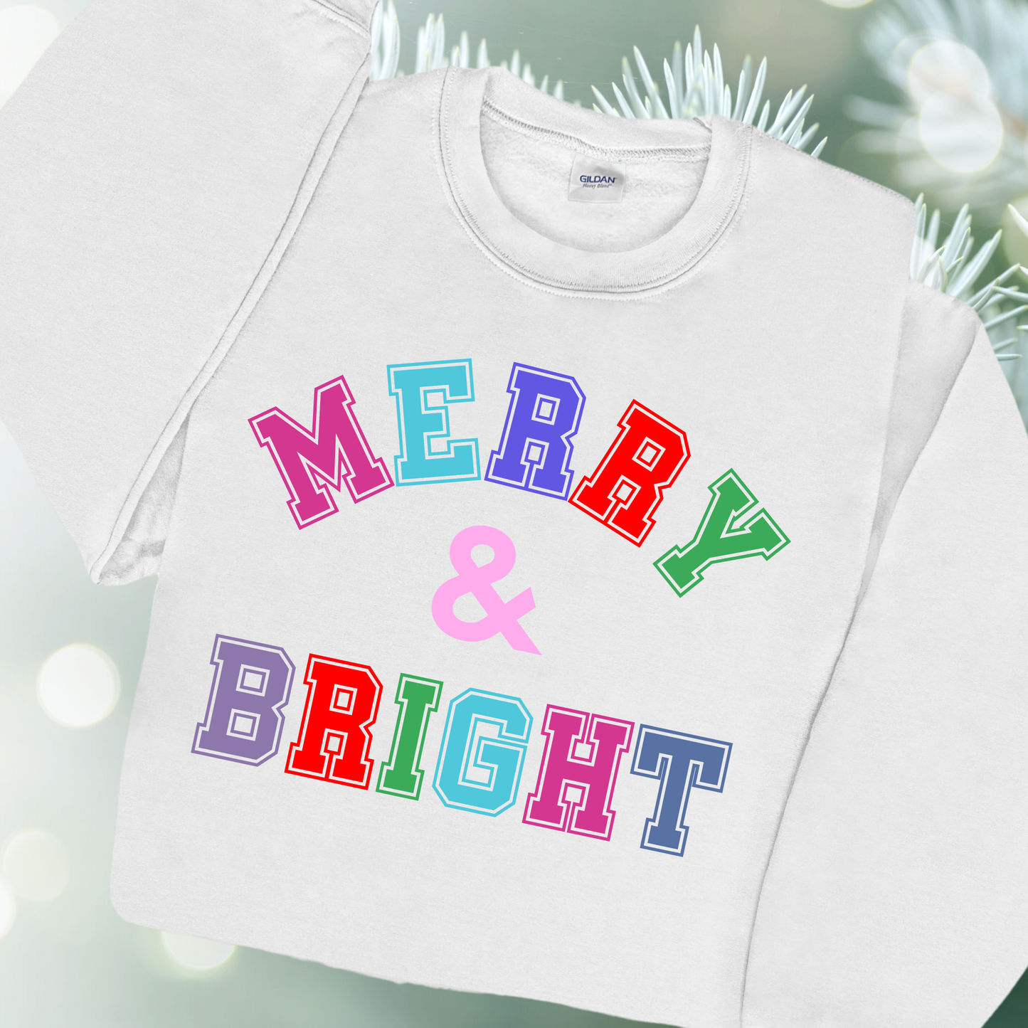 Light Pink Merry & Bright Varsity Sweatshirt