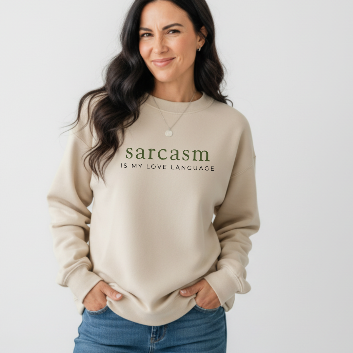 'Sarcasm is My Love Language' Sand Beige Crewneck