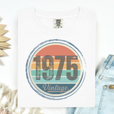White t-shirt with '1975 Vintage' design on a white background