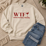 A beige sweatshirt that reads 